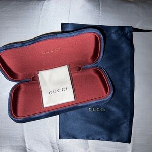 Gucci Navy Blue Eyeglasses Case with Burgundy Interior